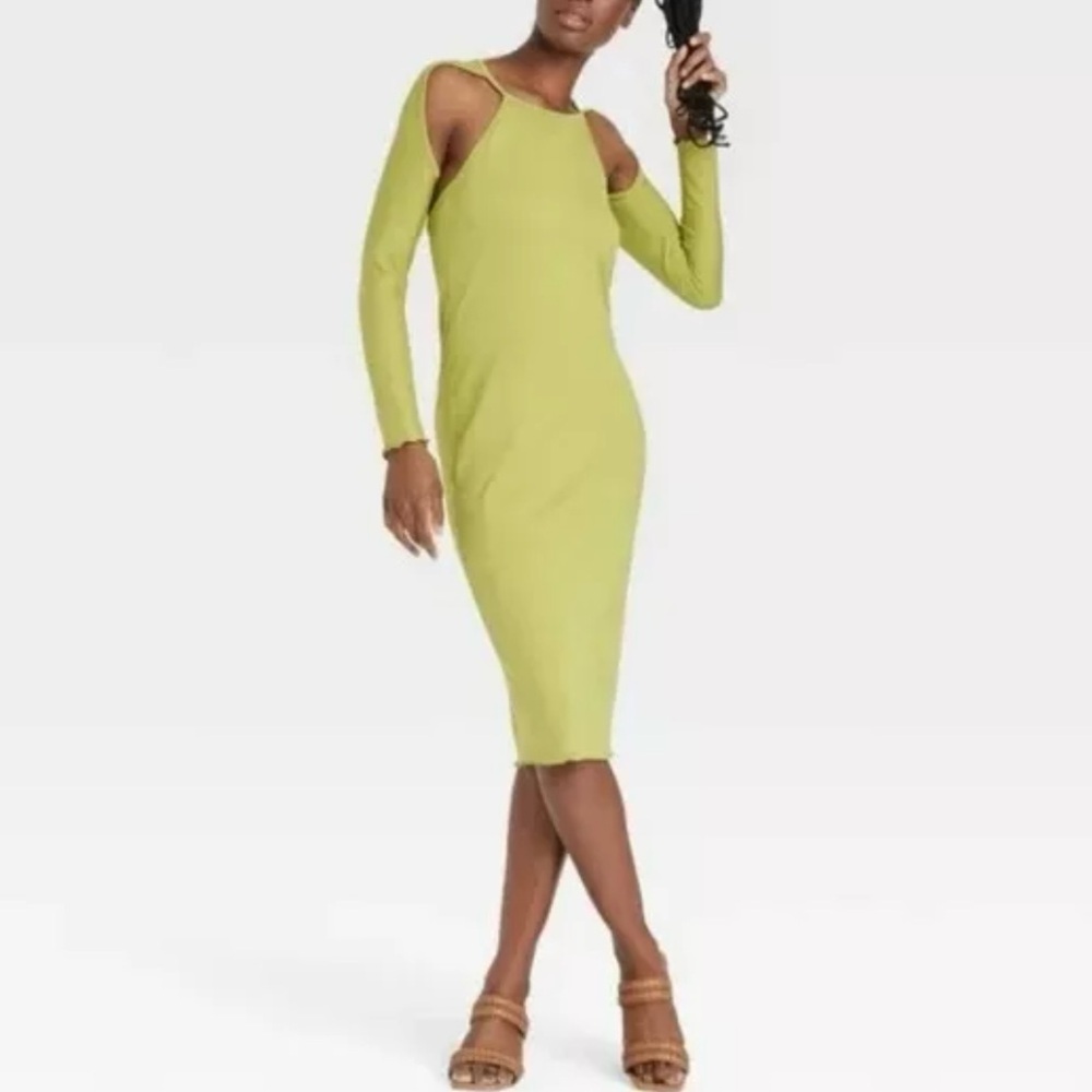 Sammy B Target Green Cut Out Midi Dress Long Sleeve Fitted Sheath Women Small